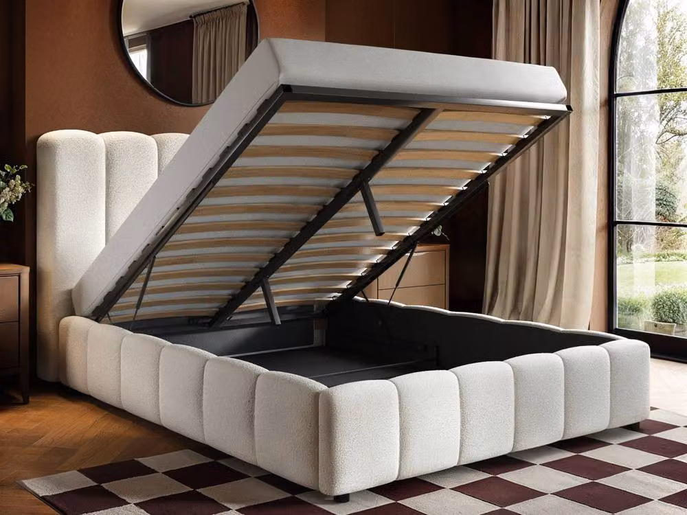 Solace+Co Emilie Ribbed Ottoman Bed in Cream Boucle, W/D/H: 180 x 200 cm – 2