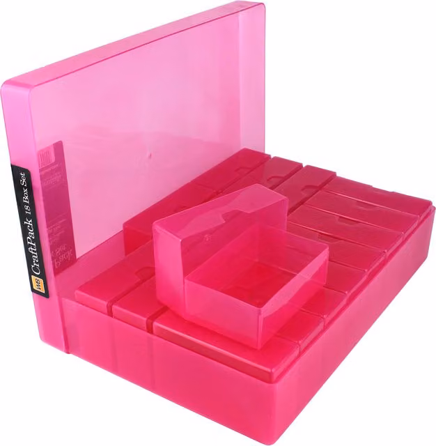 WestonBoxes Multi-Pack of 18 Transparent Pink Plastic Craft Boxes