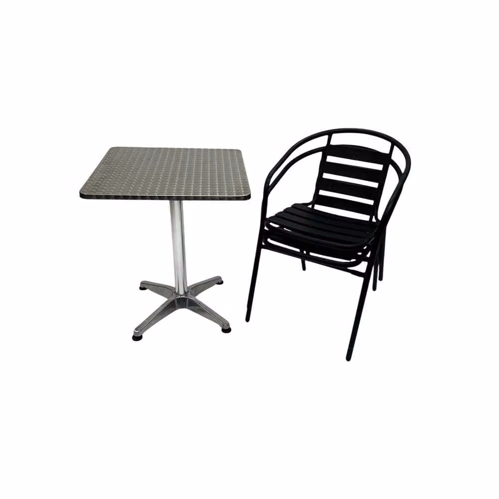 NESTLUNE Grey Metal Garden Bistro Set for Balcony and Terrace – 3