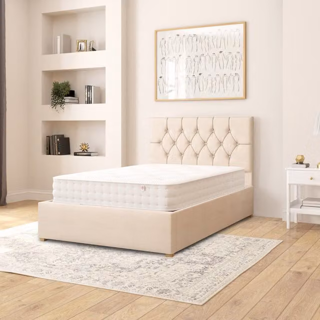 Aspire Modern Upholstered Ottoman Storage Bed in Beige and Yellow, W/D/H: 120 x 200 cm