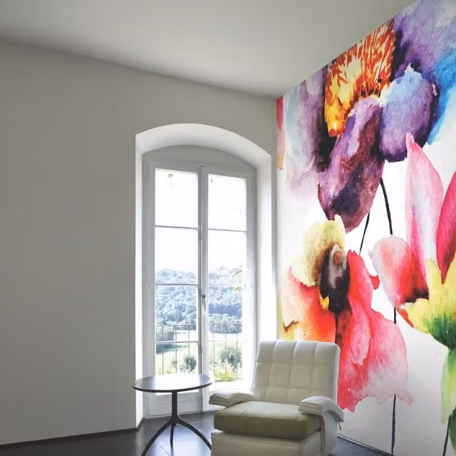 Origin Murals Watercolour Flora Multi Bright Floral Wall Mural in Multicolour and Pink