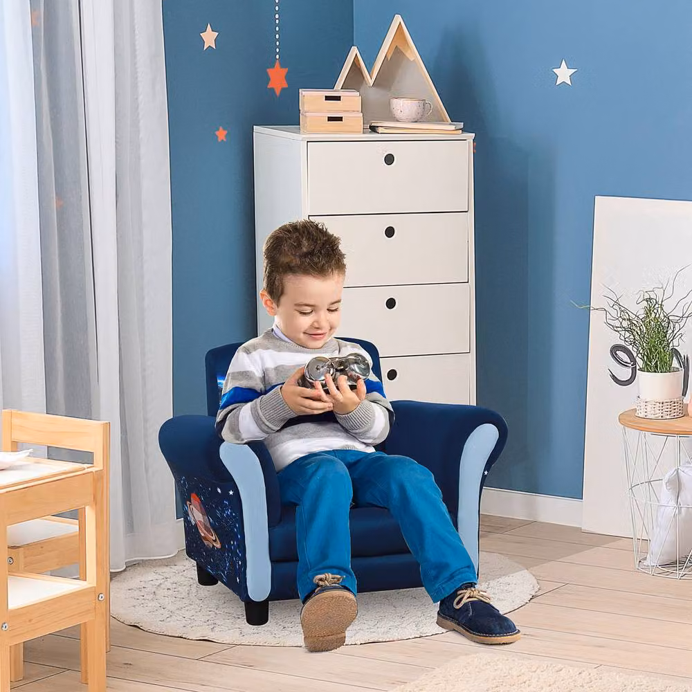STILVORA Children's Armchair in Blue Polyester Fabric with Solid Wood Frame – 2