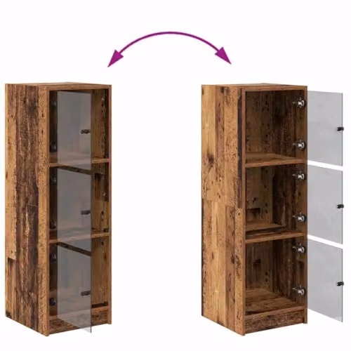 vidaXL Highboard in Old Wood Brown with Glass Doors and Internal Shelves, W/D/H: 35 x 37 x 109 cm – 3