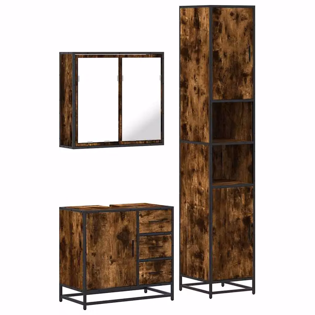 Berkfield Home 3 Piece Industrial Bathroom Furniture Set in Smoked Oak Brown – 2