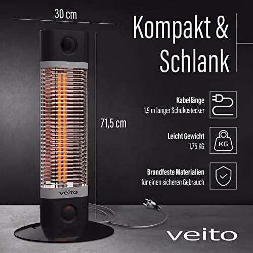 Veito CH1200RT Free Standing Carbon Infrared Heater, Black – 3