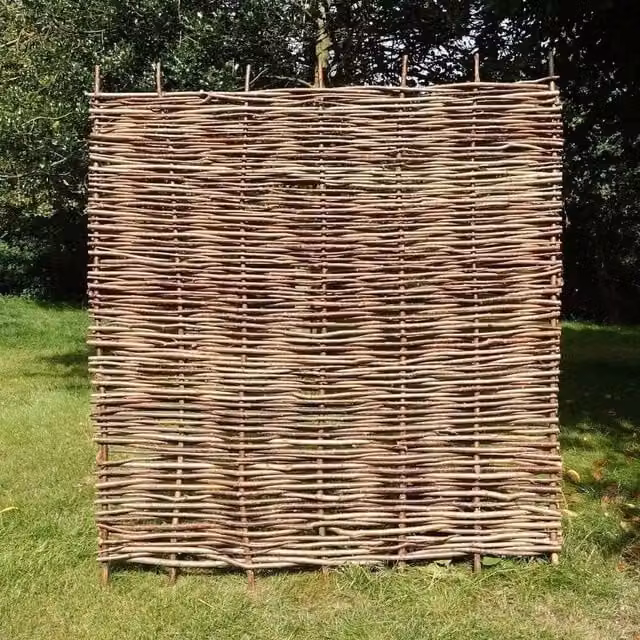 Woven Wood Hazel Hurdle Fence Panel in Brown, W: 182.88 cm, H: 91.44 cm