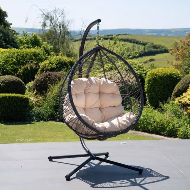 Artemis Home Modern Rattan Hanging Egg Chair in Beige, Black or Grey
