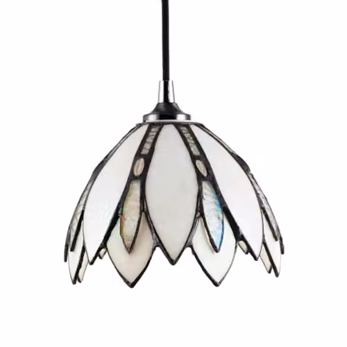 Happy Homewares Art Nouveau White and Transparent Stained Glass Tiffany Dome Pendant Lamp Shade with Reducer Ring, W/D/H: 17 x 17 x 13 cm – 1