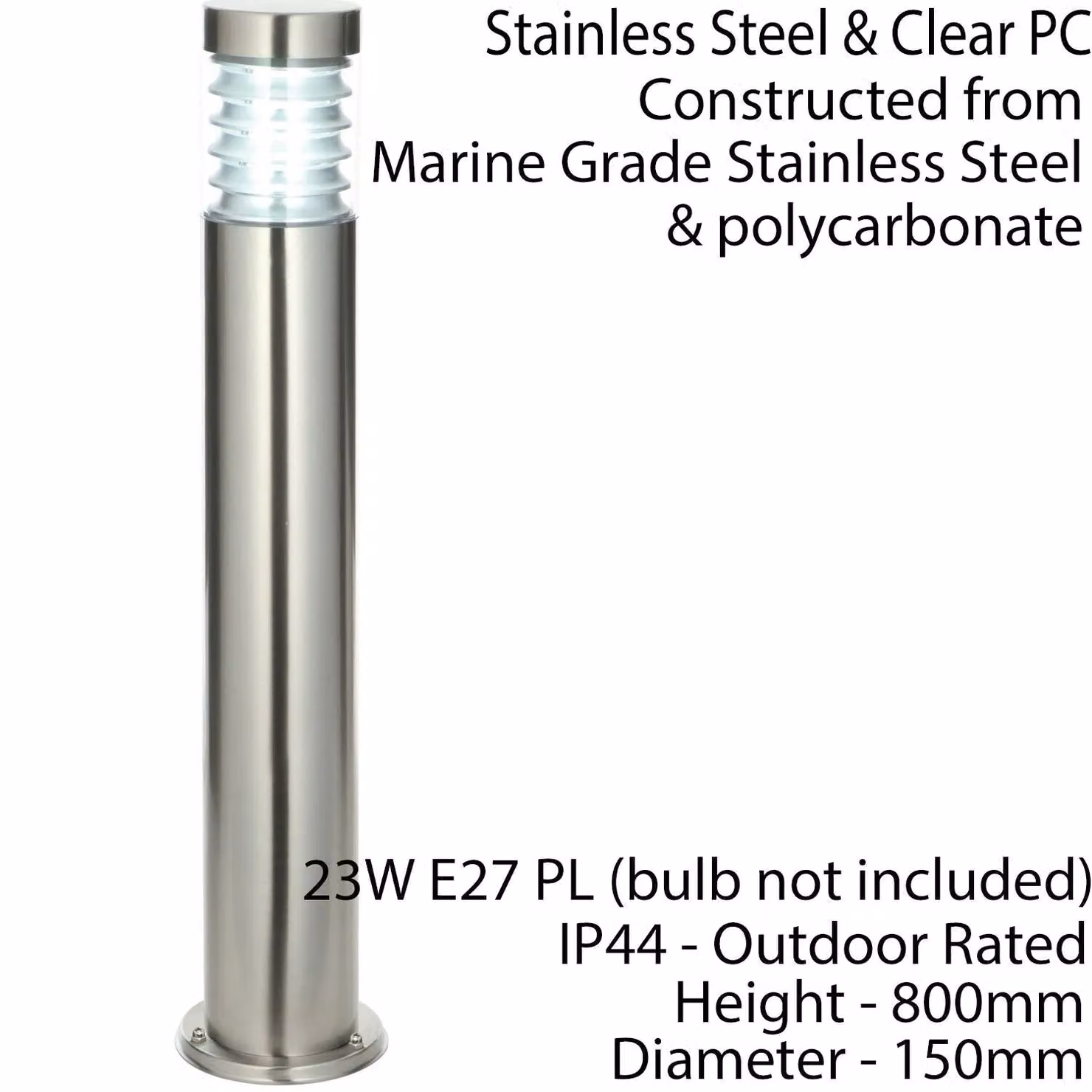 Loops Silver Stainless Steel IP44 Outdoor Bollard Light for Gardens and Driveways – 2