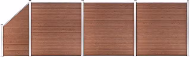 Berkfield Home WPC and Aluminium Fence Set in Brown, featuring 3 Square and 1 Slanted Panel, W: 619 cm, H: 186 cm