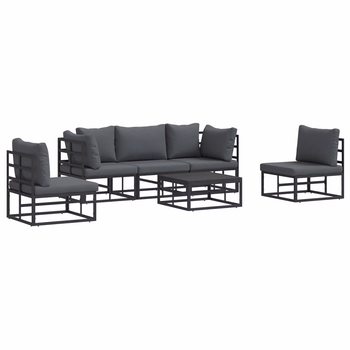 Berkfield Home 6 Piece Black Aluminium Garden Sofa Set with Textilene Cushions W/D/H: 70 x 70 x 32 cm – 2