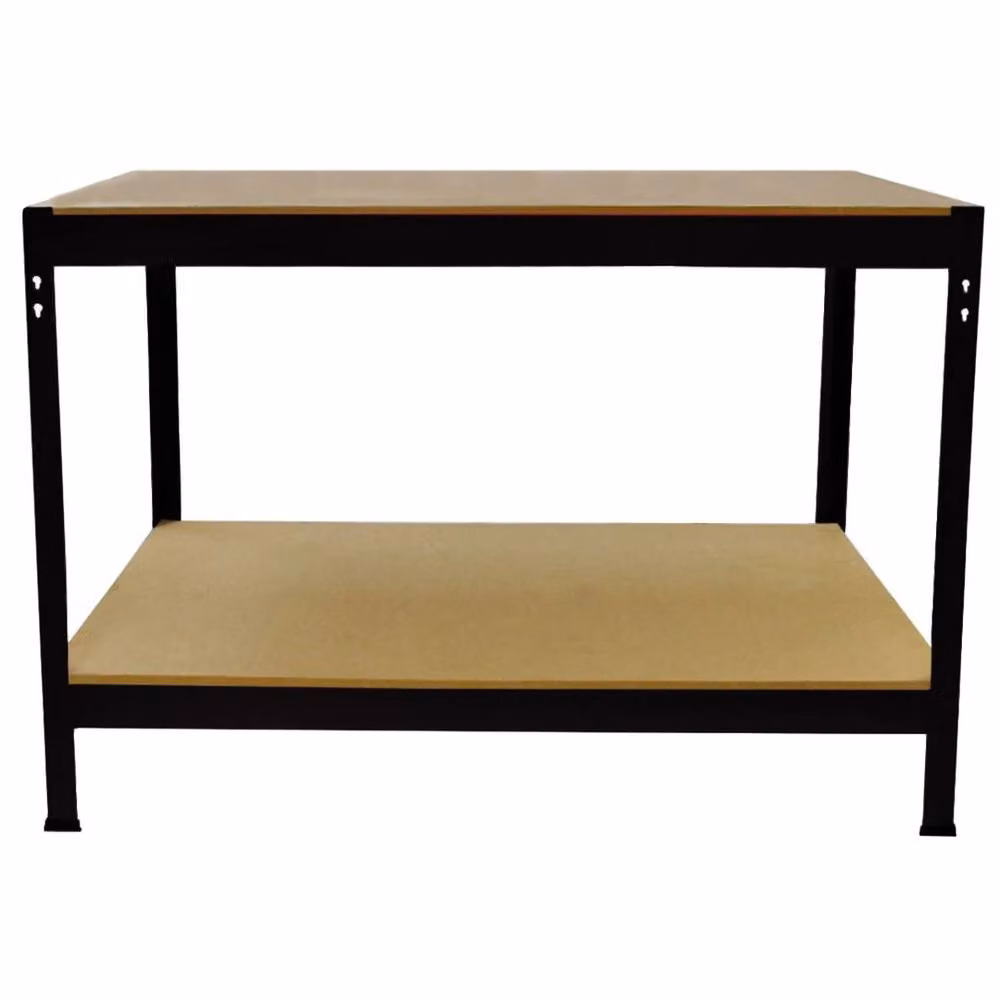 FLAVORA Metal and Wood Work Bench Garage Table with Height Adjustable Storage Shelving in Beige and Black, W: 100 cm, D: 52 cm, H: 40 cm – 2
