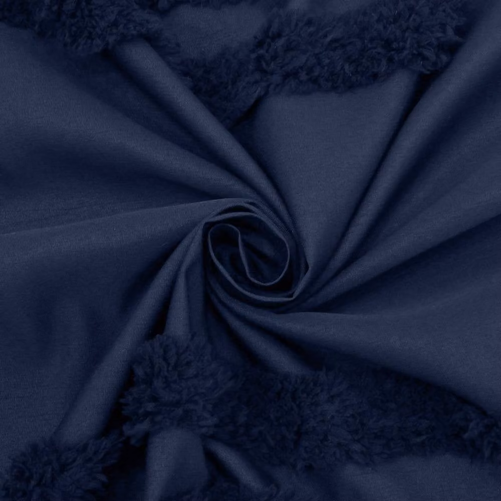 INHOUSOLU HOME DECOR Blue Tufted Boho Shower Curtain with Tassels and Eyelets, Width: 184 cm – 2