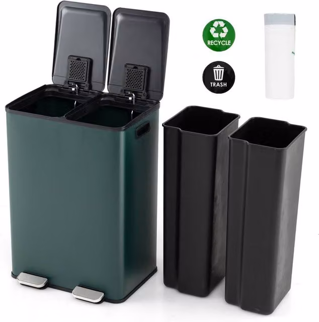 Havendro Green 60L Dual Compartment Pedal Bin with Two 30L Sections and Soft-Close Lid