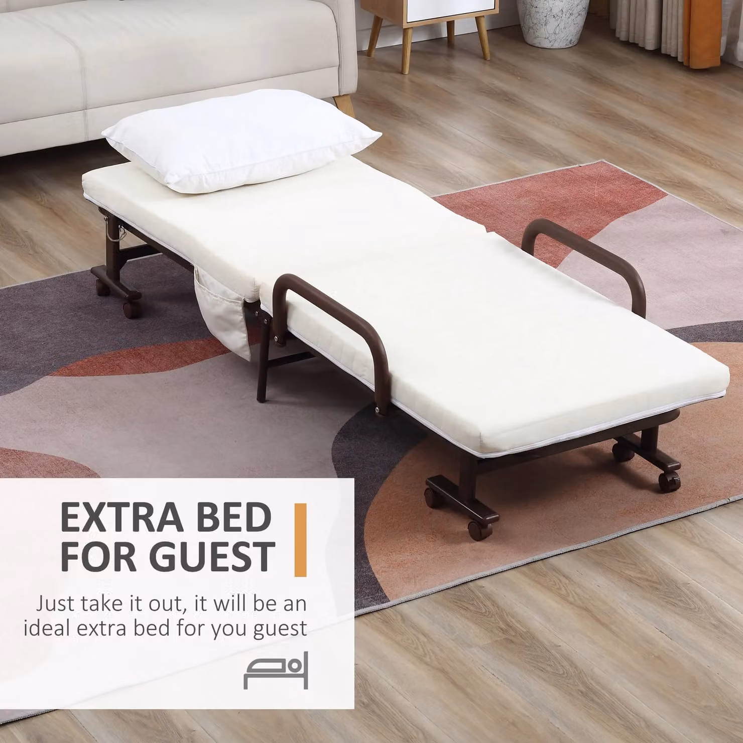 HOMCOM Single Folding Bed with Mattress and Adjustable Backrest in White, W/D/H: 90 x 200 cm – 3