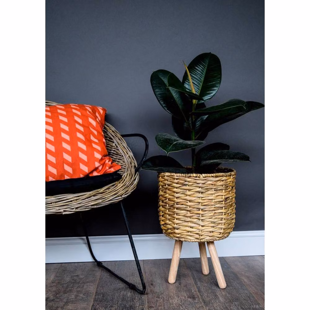 Lemon Pavilion Natural Water Hyacinth Lined Open Weave Basket on Legs, W: 30 cm, D: 30 cm, H: 45 cm – 2