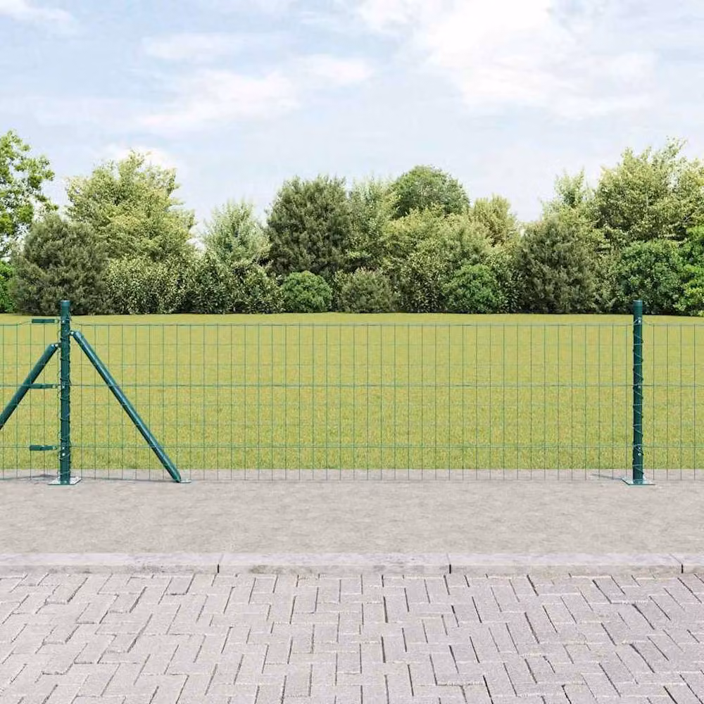 Berkfield Home Euro Fence Green Galvanised Steel with 13 Flanged Posts, 0.4 x 50 m – 2