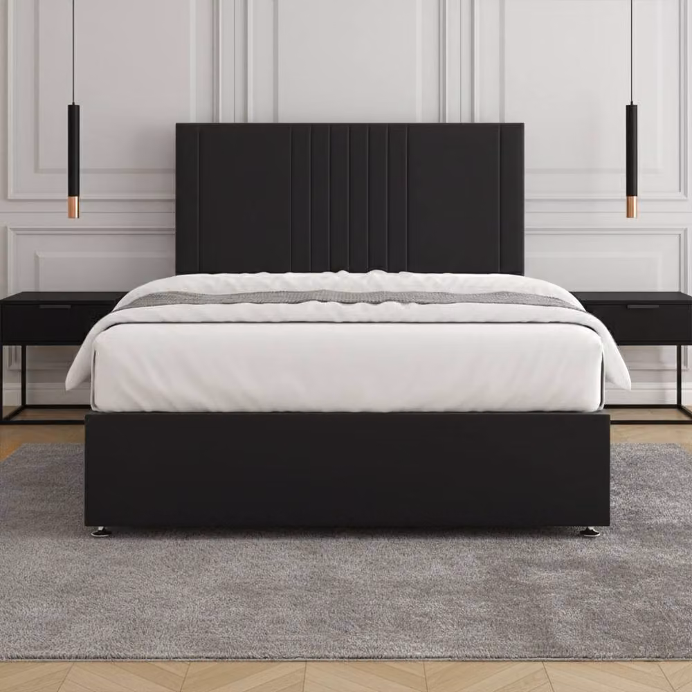 REGIONAL FURNISHINGS Double Plush Velvet Divan Bed with 24 inch Headboard in Black, W/D/H: 140 x 200 x 60.96 cm – 2