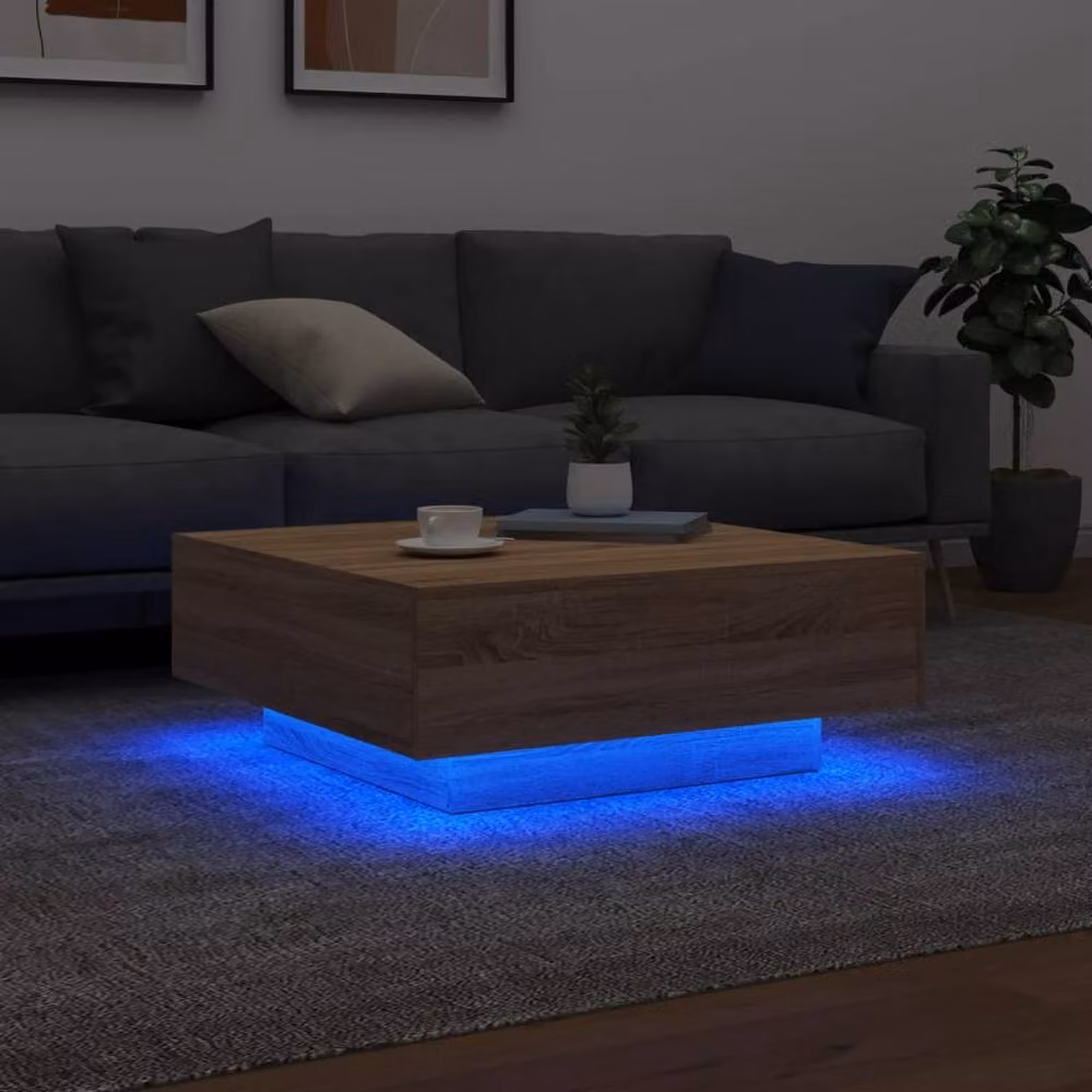 Berkfield Home Sonoma Oak Coffee Table with LED Lights, Light Oak, W: 80 cm, D: 80 cm, H: 31 cm – 4