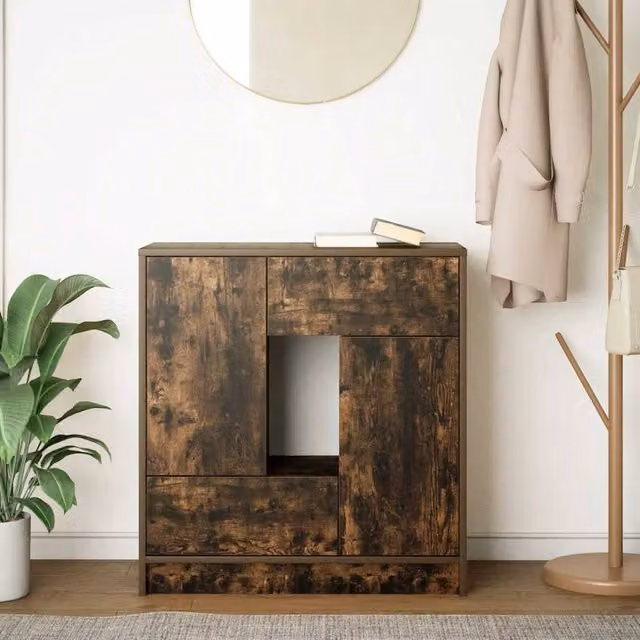 Berkfield Home Smoked Oak Sideboard with Drawers and Doors in Brown W/D/H: 70.5 x 34 x 74.5 cm – 1