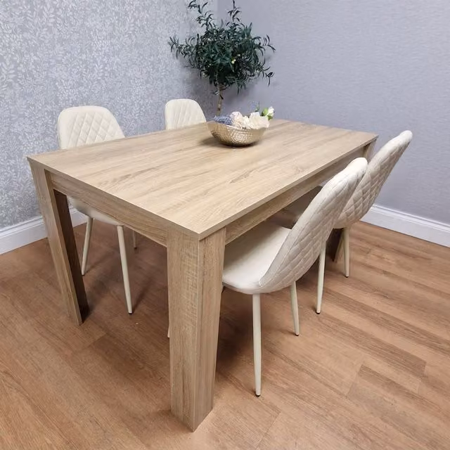 KOSY KOALA Modern Dining Table Set with 4 Cream Gem Pattern Chairs in Brown