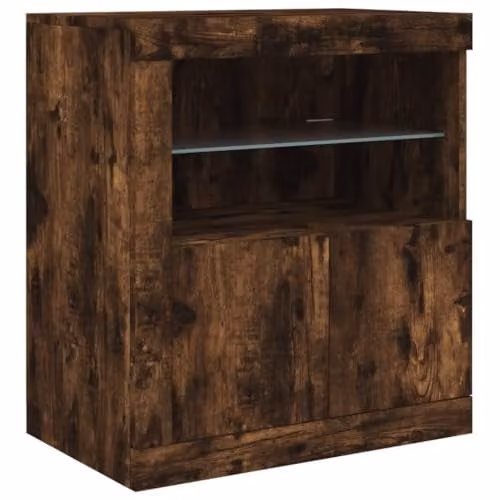 vidaXL Modern Sideboard with Integrated LED Lights in Smoked Oak, W/D/H: 60.5 x 37 x 67 cm – 1
