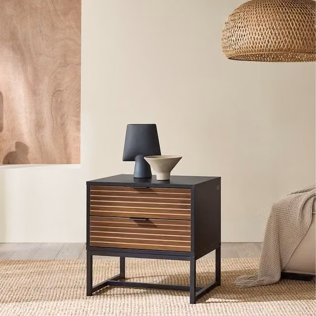 SoBuy Modern Striped Nightstand with Drawer in Black and Brown
