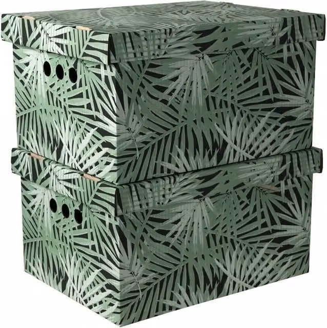 NESTLUNE Set of 2 Green Cardboard Decorative Storage Boxes with Lids for Home or Office