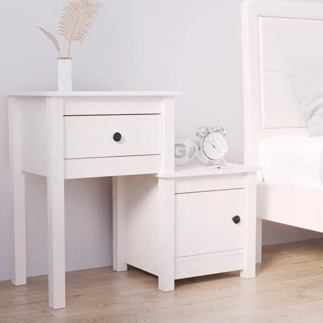 Berkfield Home White Solid Wood Pine Bedside Cabinet W/D/H: 79.5 x 38 x 65.5 cm