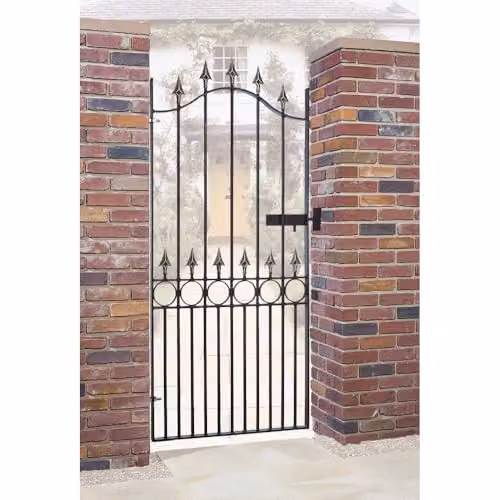Burbage Iron Craft Balmoral Range Spear Top Tall Single Swing Gate in Black Galvanised Steel, W: 91.4 cm, H: 190.5 cm
