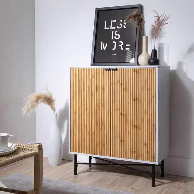 Noa and Nani Modern Grey and Black Living Room Sideboard with Pine Wood and Metal Details