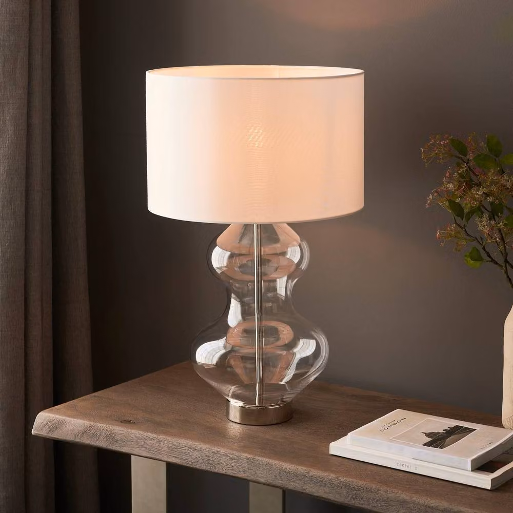 Netlighting Kelda Shaped Table Lamp with Round Glass and Fabric Shade in White – 2