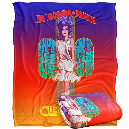 LOGOVISION Big Brother And The Holding Company Cheetah Poster Super Soft Microfibre Throw Blanket, W/D/H: 152 x 127 cm, White/Multicolour