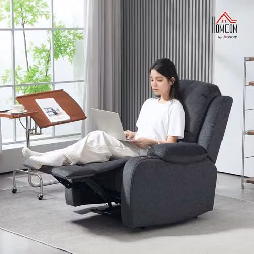 HOMCOM Modern Relax Recliner Chair in Black and Grey with Microfibre Upholstery and Metal Frame – 2