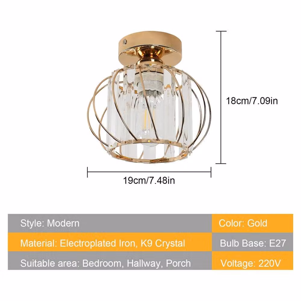Goeco Modern Gold and Brass Crystal Ceiling Light with E27 Socket – 4