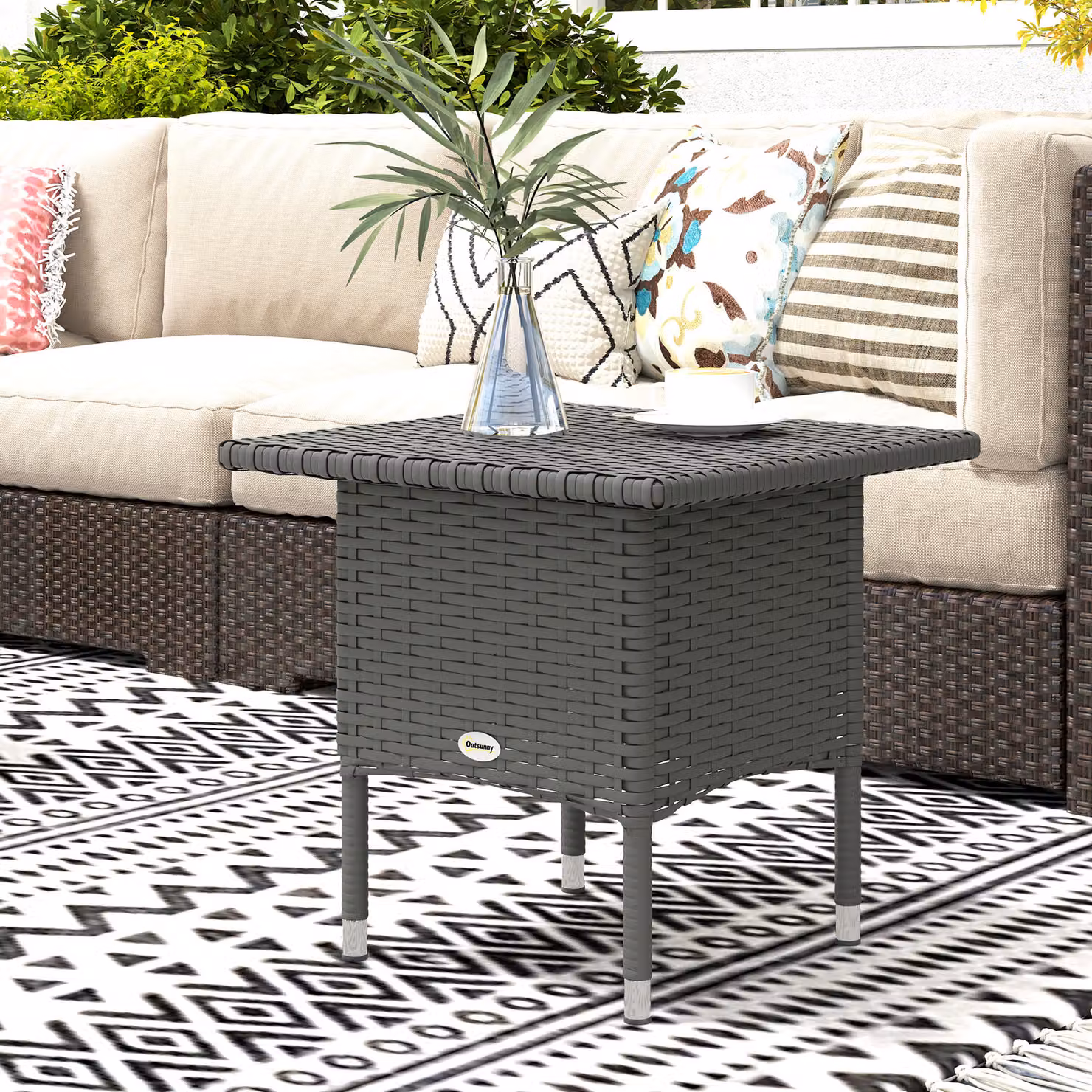 Outsunny Grey Rattan Side Table for Garden, Balcony or Terrace – 6