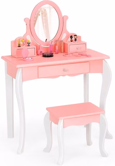 Costway Pink Kids Vanity Makeup Dressing Set for Children