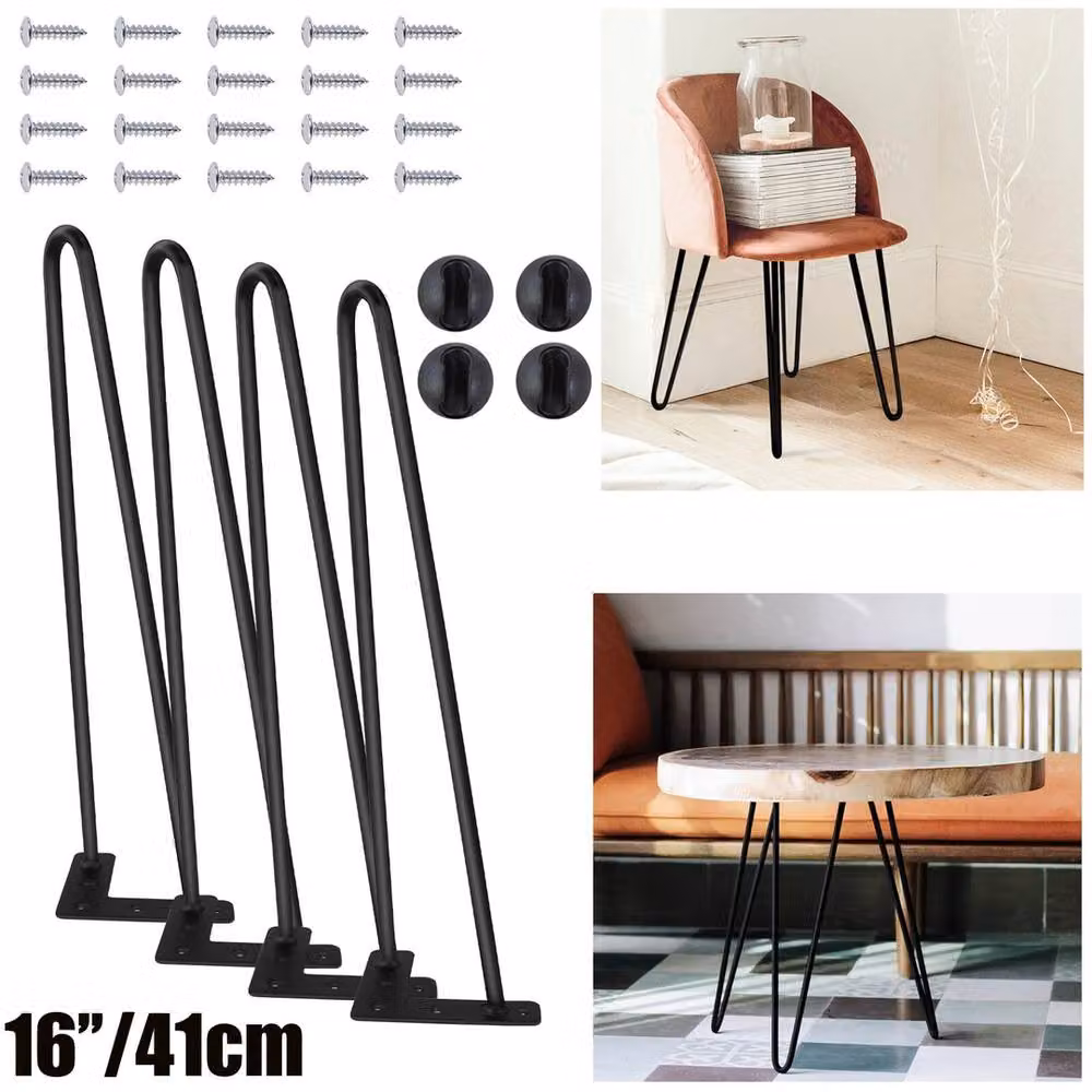 EONLION 4-Piece Metal Hairpin Legs in Black, Height: 41 cm – 4