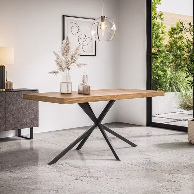 More4Homes Donni 4-6 Seater Rectangular Dining Table in Light Oak with Black Legs, W: 160 cm, D: 80 cm, H: 75 cm – 1
