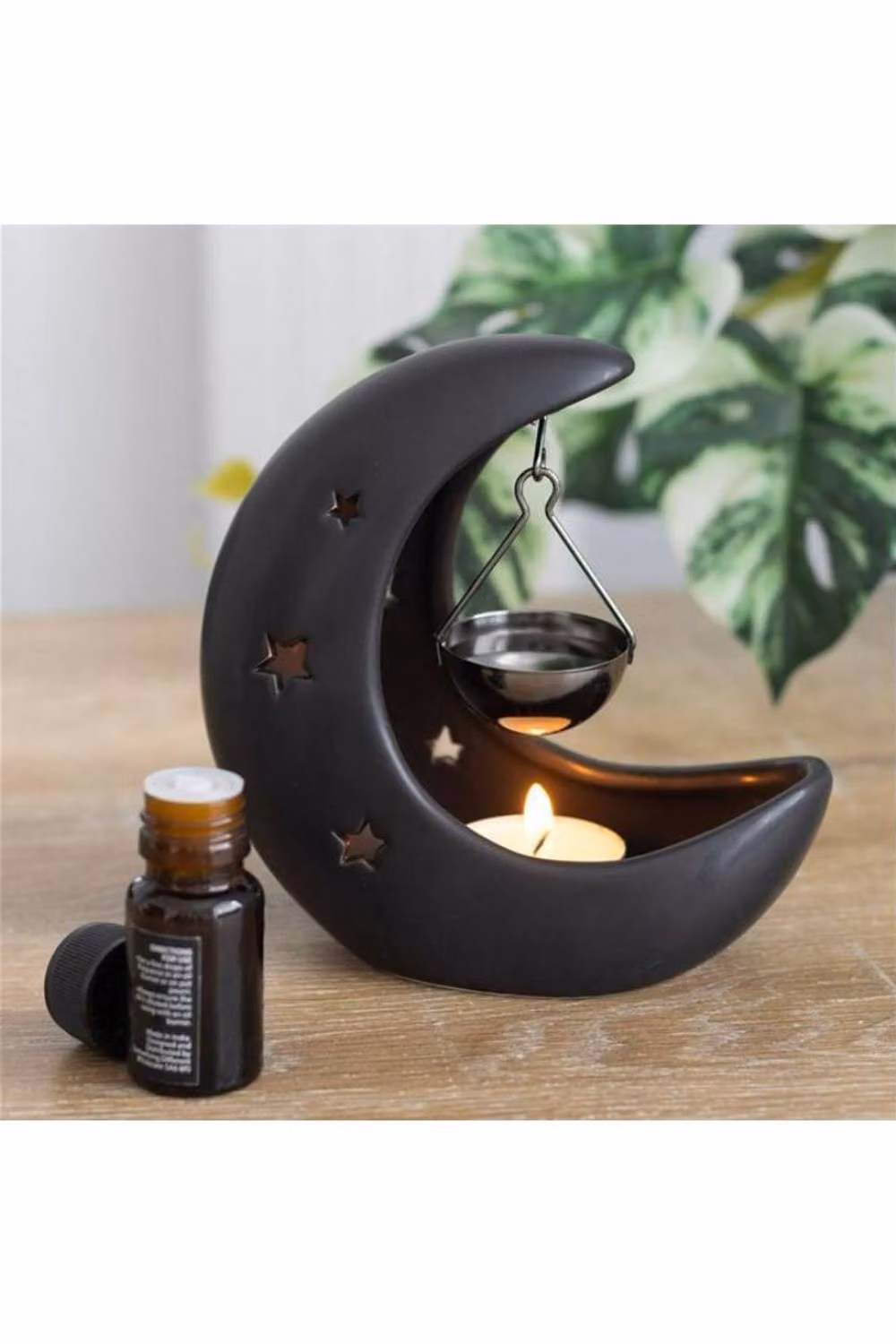 Something Different Black Crescent Moon Hanging Metal and Ceramic Oil Burner and Tealight Holder – 4