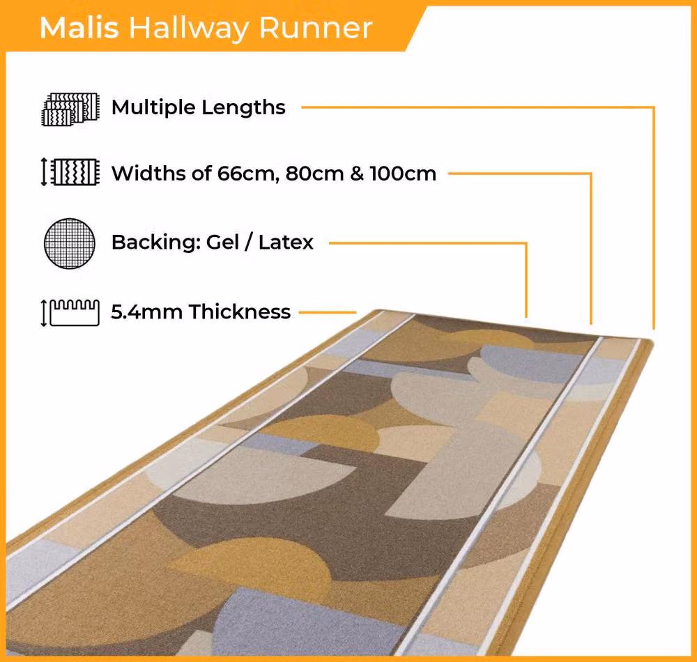 runrug Malis Grey Non-Slip Hardwearing Hallway Runner Rug W: 66 cm, L: 390 cm – 2