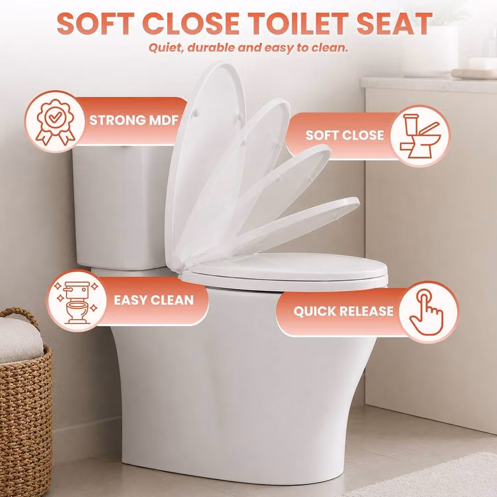 Marco Paul White Oval MDF Toilet Seat with Soft Close and Quick Release Function – 2