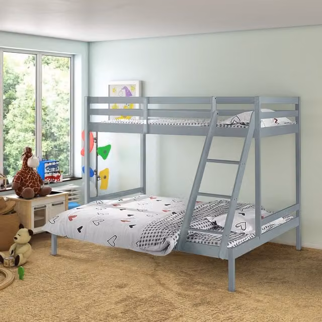 RELAXBy AMANI Modern Grey and White Solid Pine Triple Sleeper Bunk Bed for Children