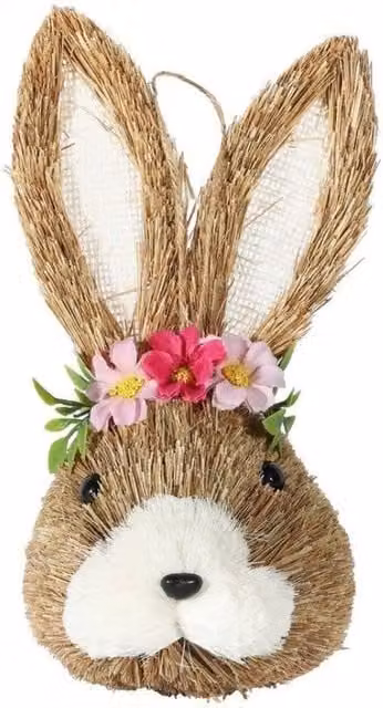KDMD 2 Pack Brown Rabbit Head Hanging Decoration with Pink Flowers, W/D/H: 12 x 12 x 23 cm