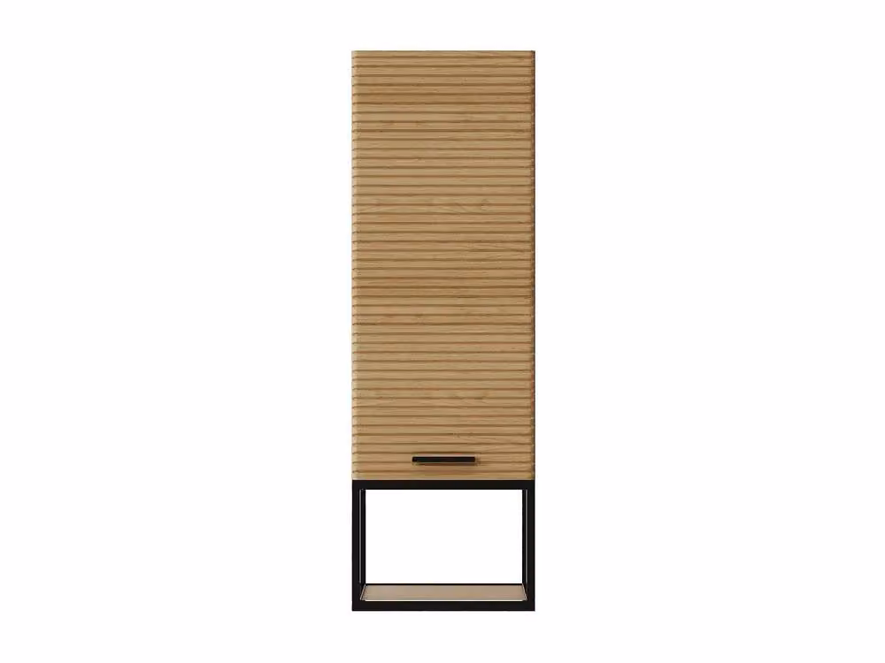 Vente-unique Fluted Wall-Hung Bathroom Tall Unit with Open Shelf in Light Oak – 2
