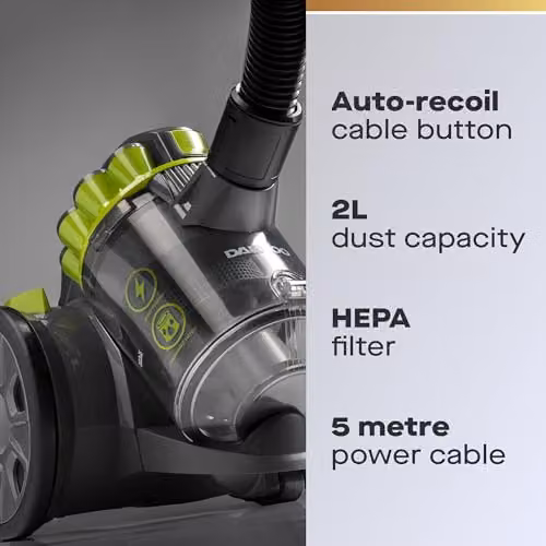 Daewoo Tornado Cyclonic 700W Bagless Cylinder Vacuum Cleaner in Grey with HEPA Filtration and 2L Capacity – 3