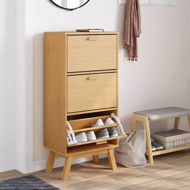 Berkfield Home OLDEN Shoe Cabinet, Brown Solid Pine Wood, W/D/H: 55 x 35 x 120 cm – 1