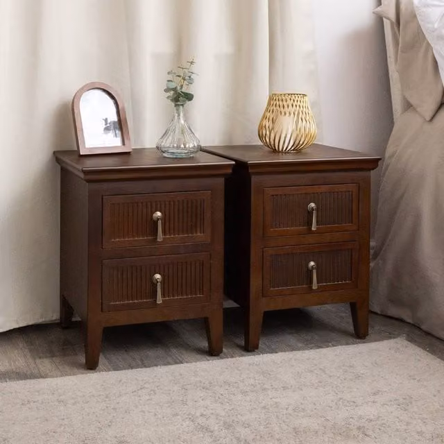 Melody Maison Georgian Range Pair of Dark Brown Wood Reeded 2 Drawer Bedside Tables