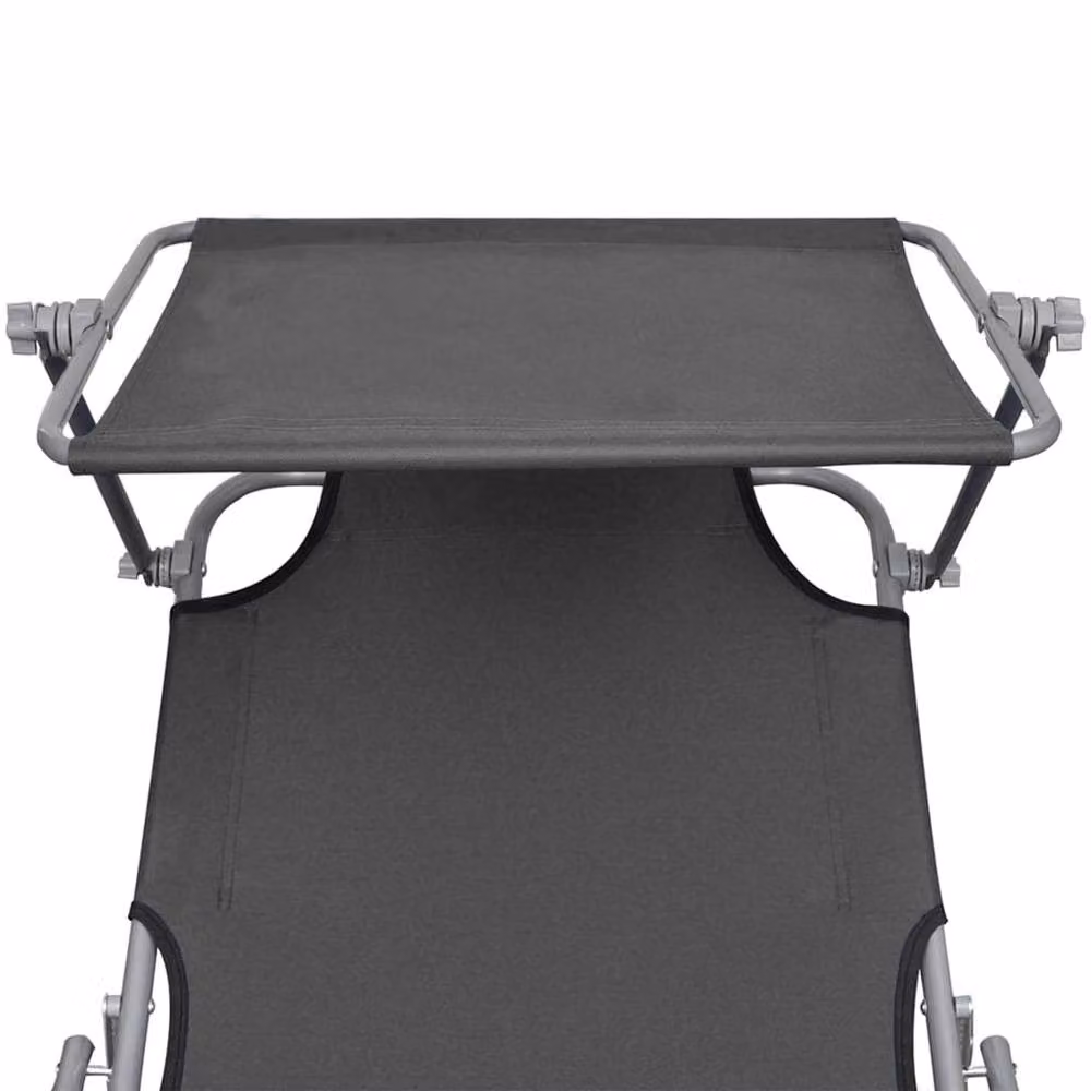 Berkfield Home Folding Sun Lounger with Canopy in Grey Powder Coated Aluminium – 4