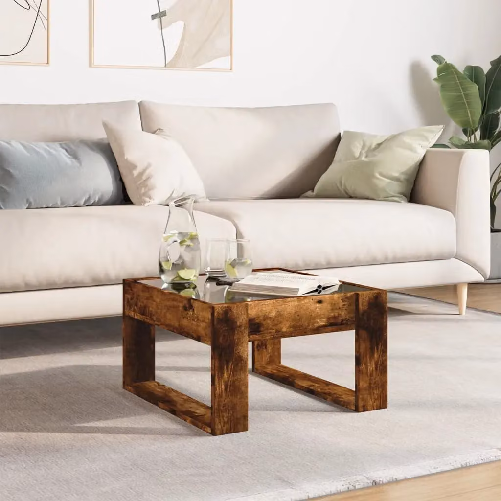 Berkfield Home Infinity LED Coffee Table in Smoked Oak Brown, W: 50 cm, D: 53 cm, H: 30 cm – 4